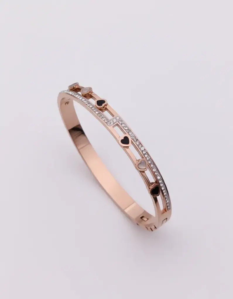Rose Gold Kada with Heart and Diamond Detailing