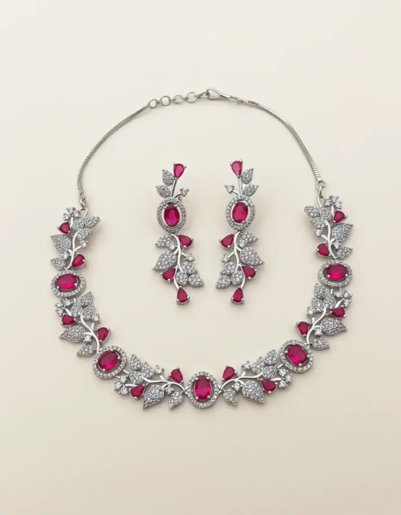 Vine & Petal Premium Necklace Set (Red)