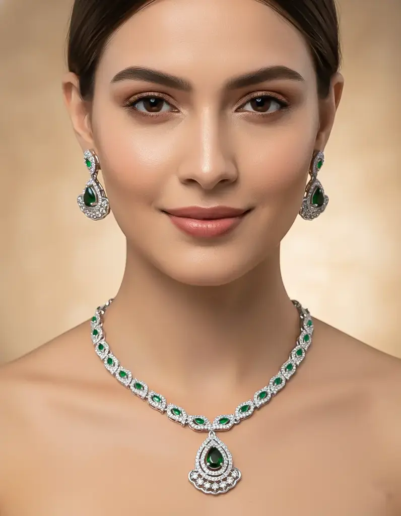 Regal Teardrop CZ AD Necklace Set