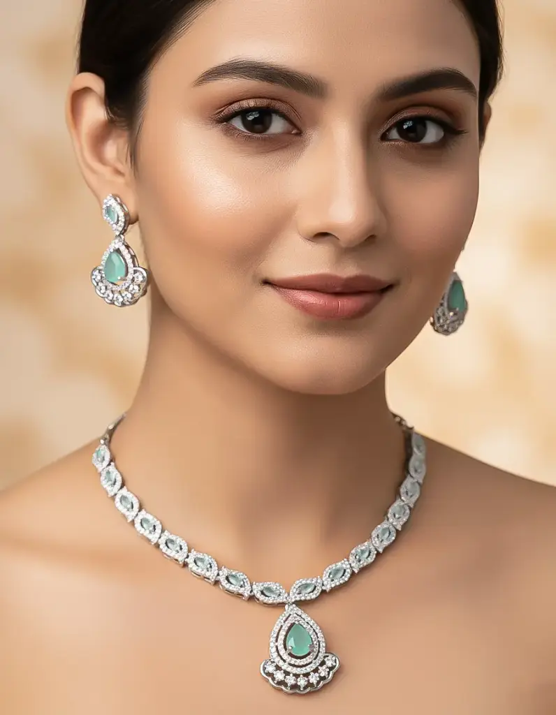 Regal Teardrop CZ AD Necklace Set