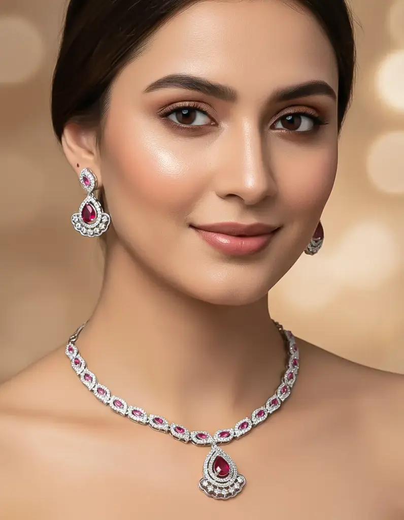 Regal Teardrop CZ AD Necklace Set