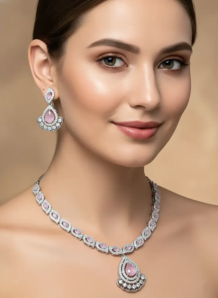 Regal Teardrop CZ AD Necklace Set