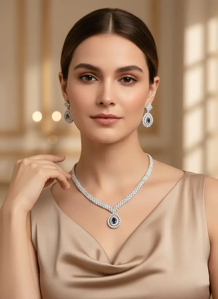 Zyora Pave Link Teardrop Necklace Set