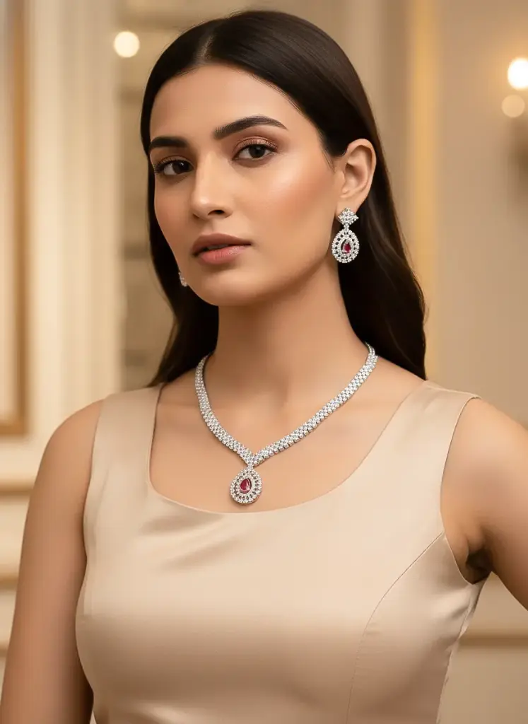 Zyora Pave Link Teardrop Necklace Set