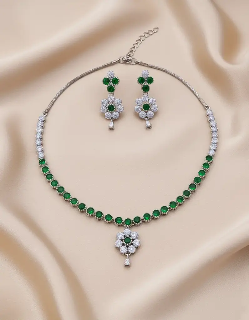 Zyora Premium Flower Drop CZ AD Set (Green)