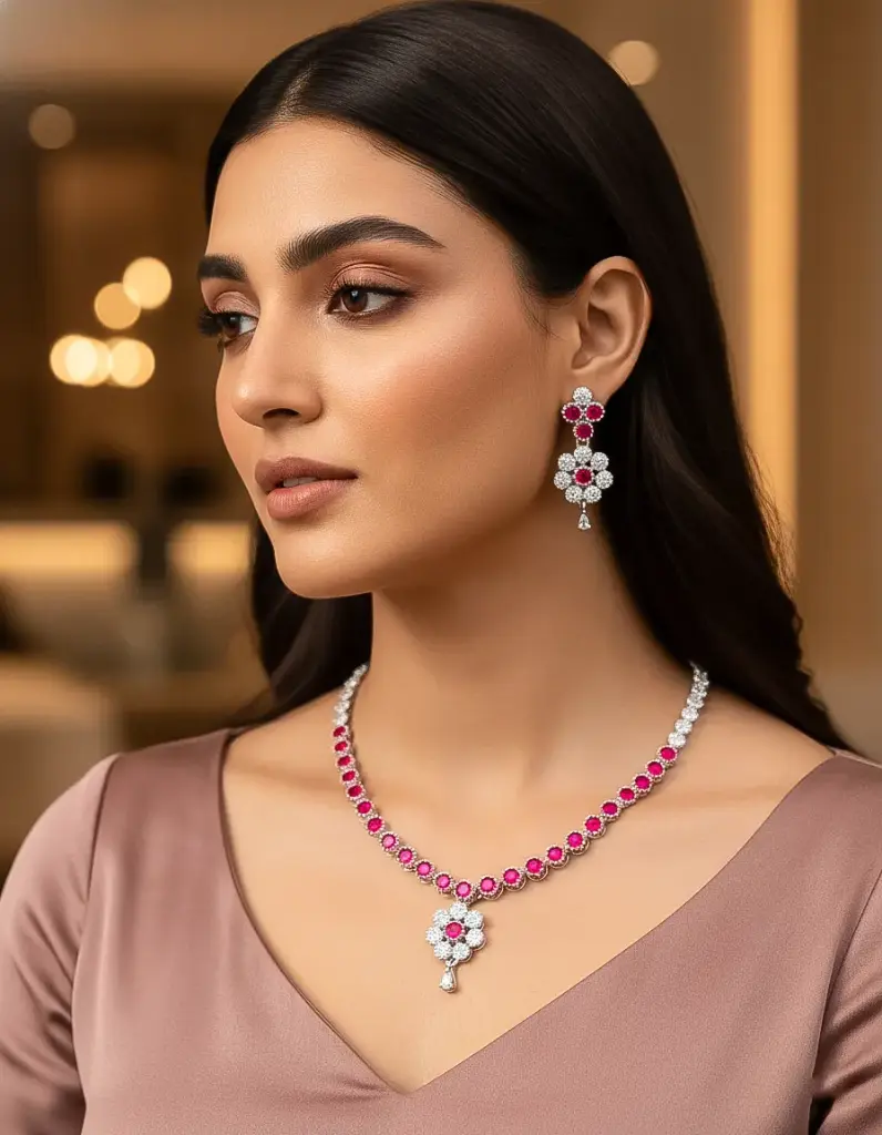 Zyora Premium Flower Drop CZ AD Set