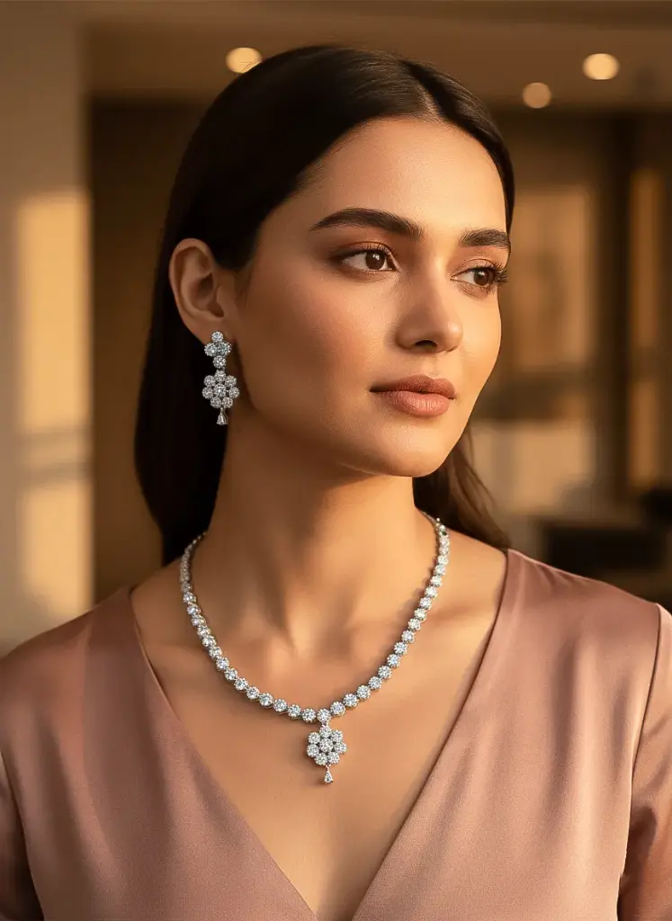 Zyora Premium Flower Drop CZ AD Set