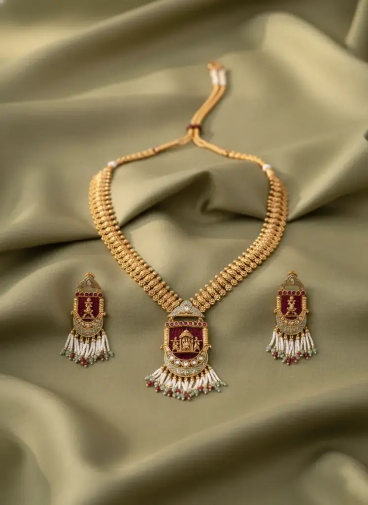 Brass High Gold Plated Doli Necklace & Earring Set