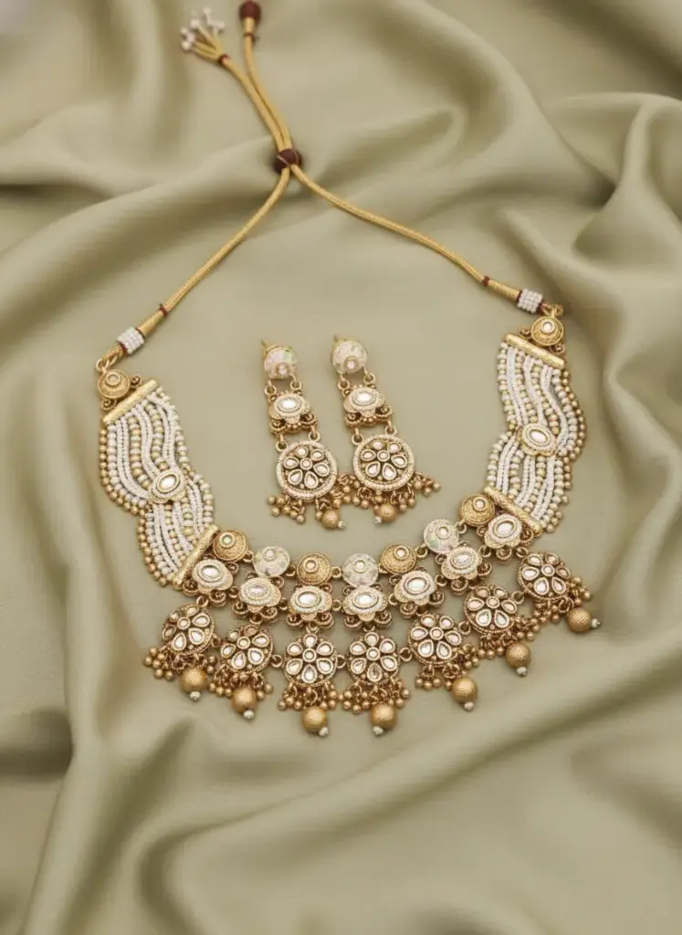 Multi-Beaded Kundan Choker (white)