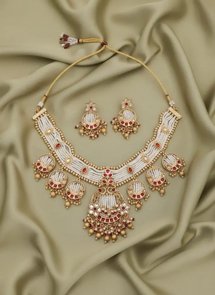 Brass High Gold Plated Medallion Choker (Red)