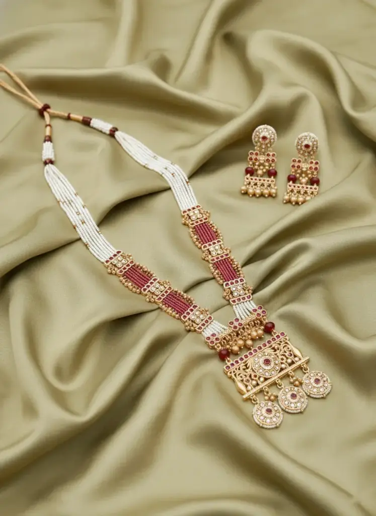 Rajwadi Ruby Rani Haar Set (Red)
