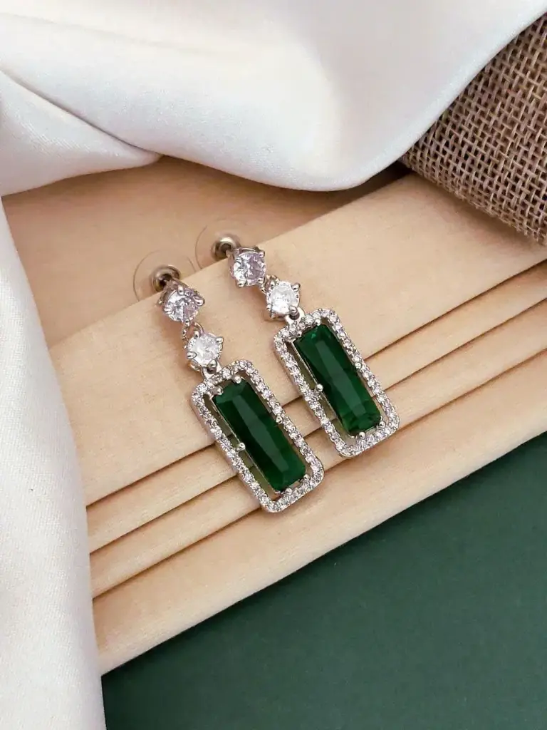 Zyora Rectangle Halo Drop Earrings