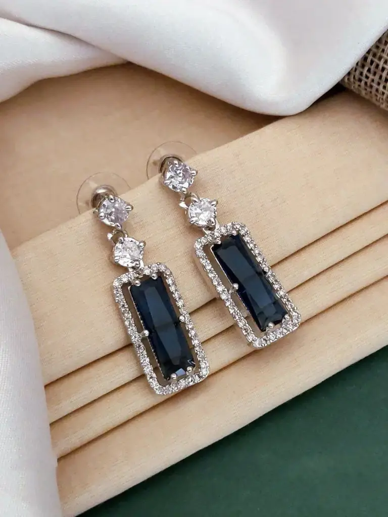 Zyora Rectangle Halo Drop Earrings