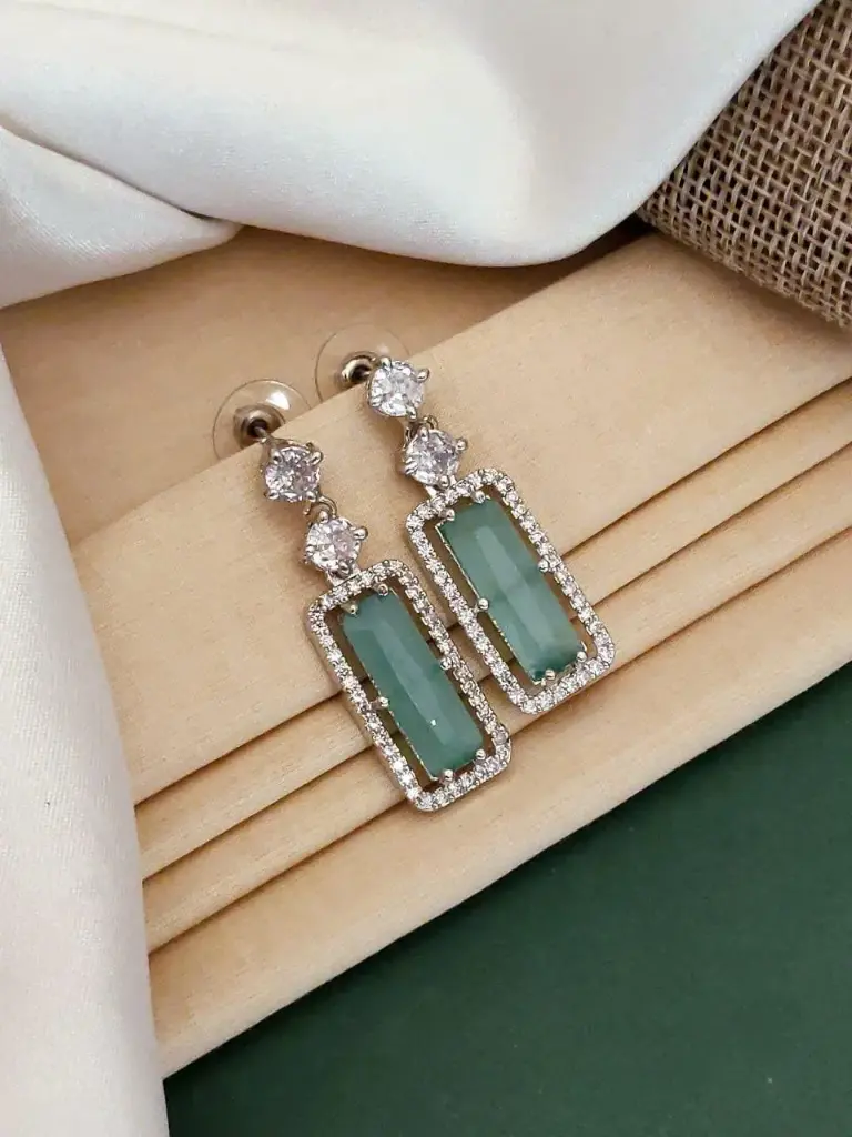 Zyora Rectangle Halo Drop Earrings