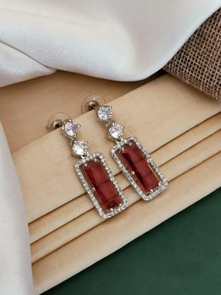 Zyora Rectangle Halo Drop Earrings