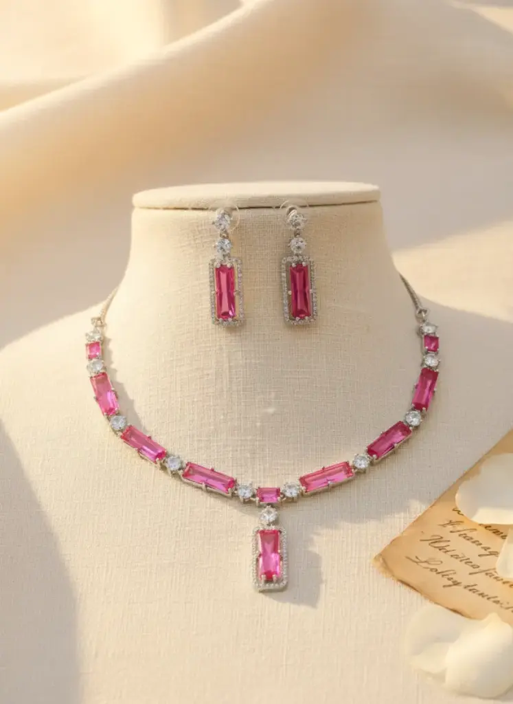 Zyora Streamline Stud & Drop Necklace Set