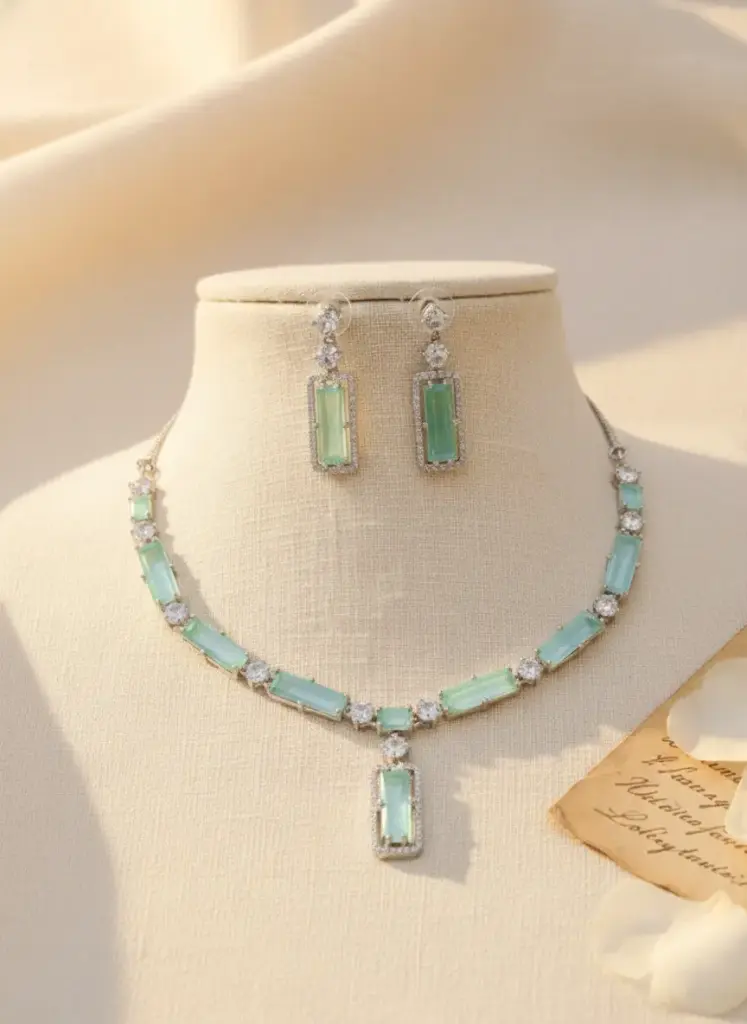 Zyora Streamline Stud & Drop Necklace Set