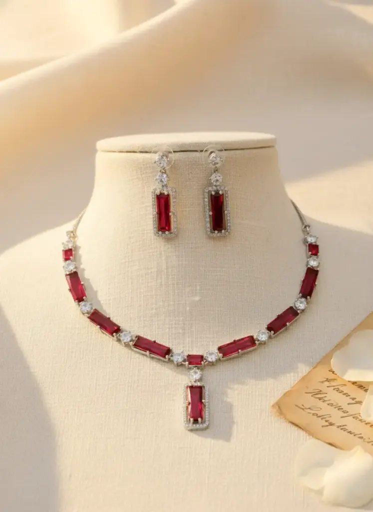 Zyora Streamline Stud & Drop Necklace Set