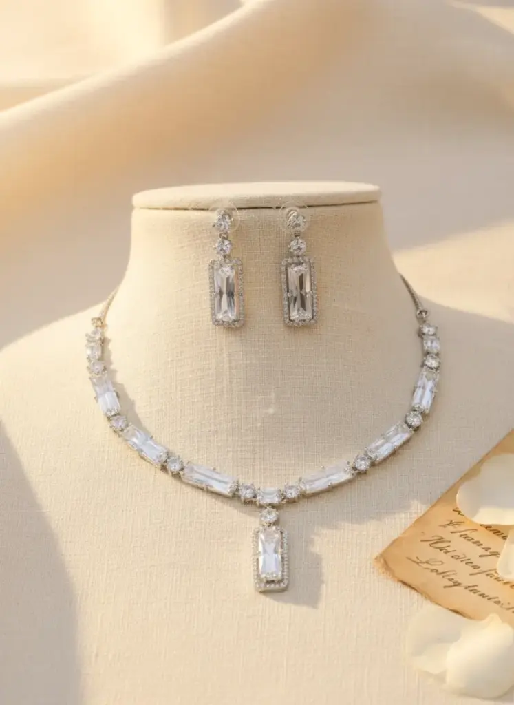 Zyora Streamline Stud & Drop Necklace Set