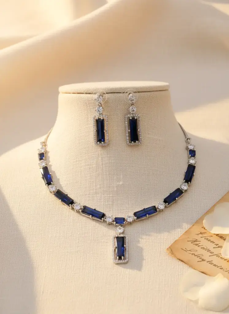 Zyora Streamline Stud & Drop Necklace Set