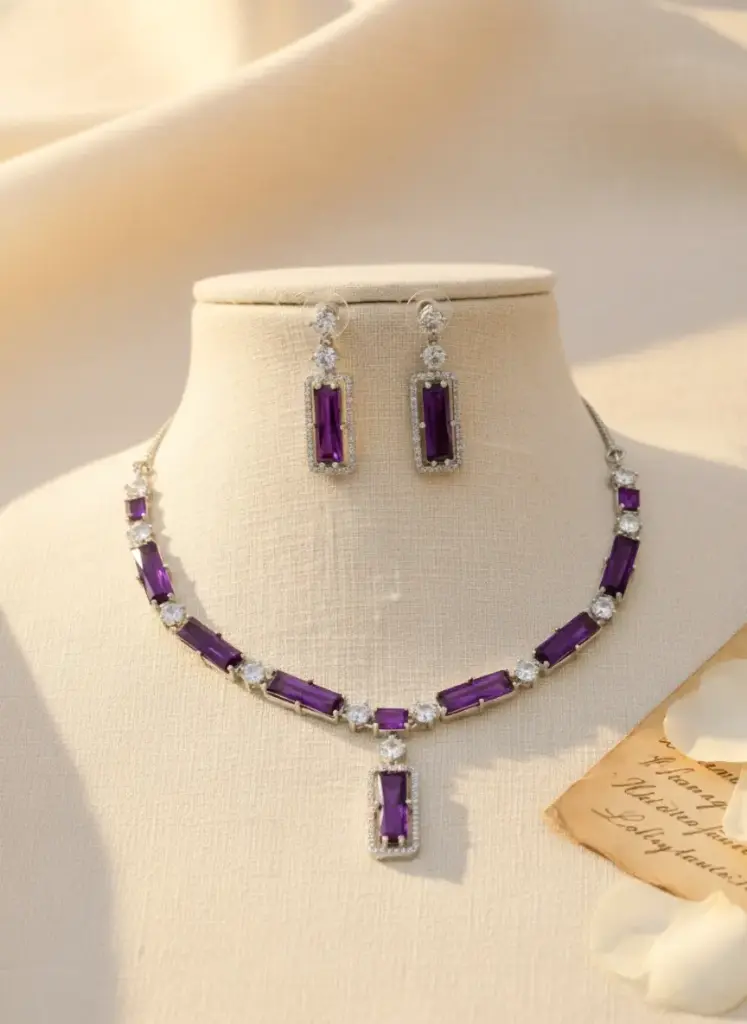 Zyora Streamline Stud & Drop Necklace Set