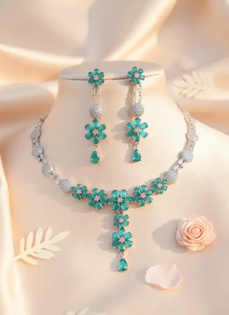 Zyora Blossom Drop Necklace & Earring Set