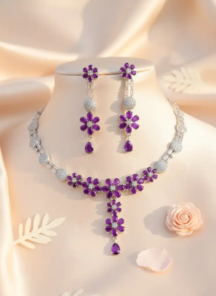 Zyora Blossom Drop Necklace & Earring Set