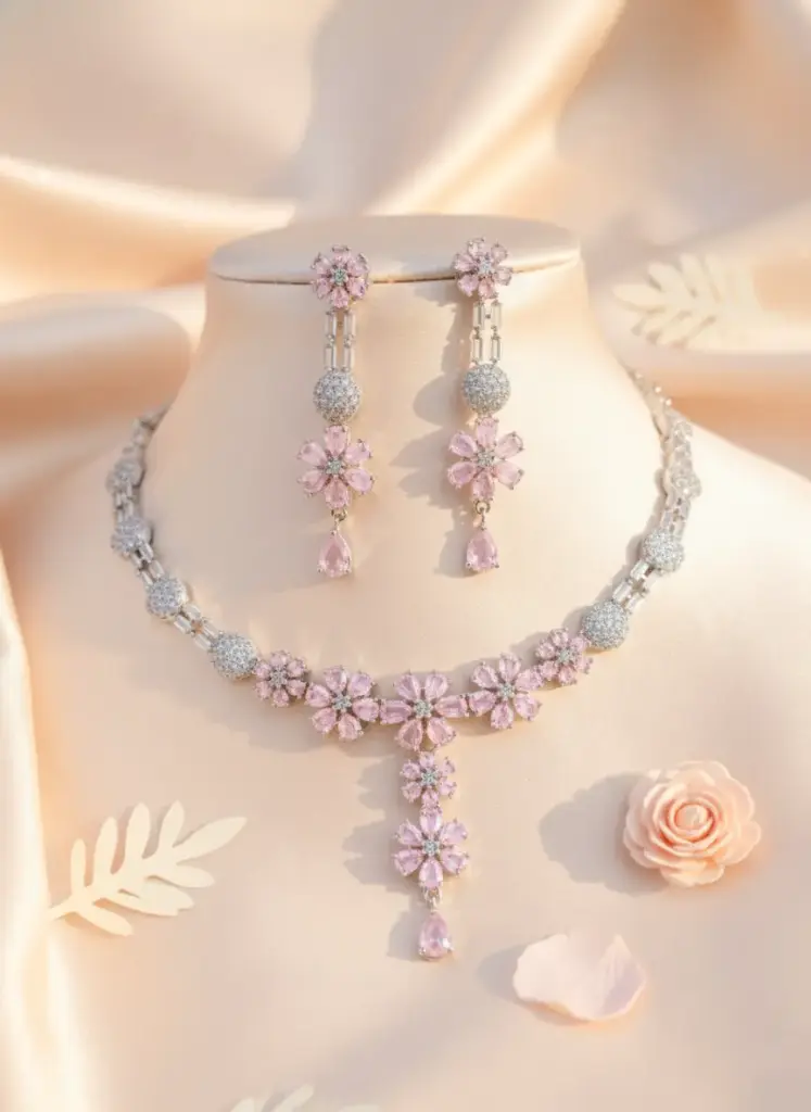 Zyora Blossom Drop Necklace & Earring Set