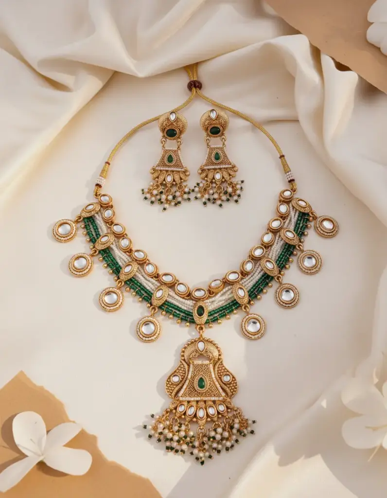 Zyora Premium Temple Pearl Necklace Set