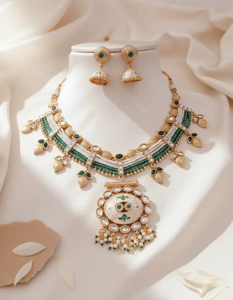 Zyora Premium Sorasky Kundan Designer Set (Green)