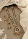 Zyora Brass Heritage Flower Pendant Long Set
