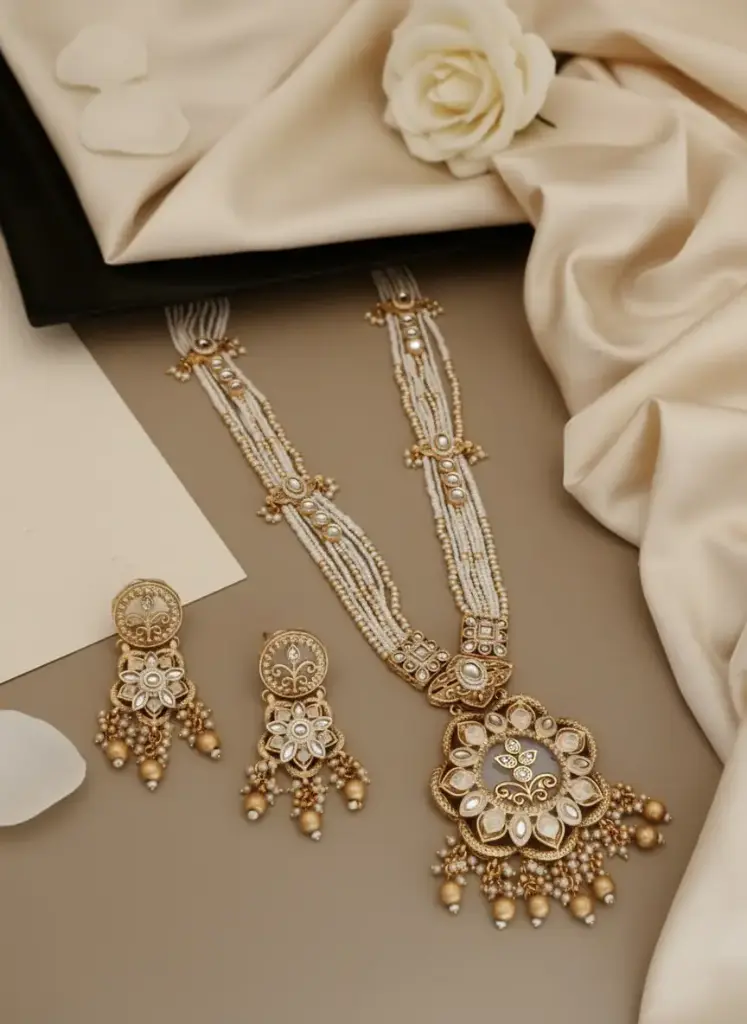 Zyora Brass Heritage Flower Pendant Long Set