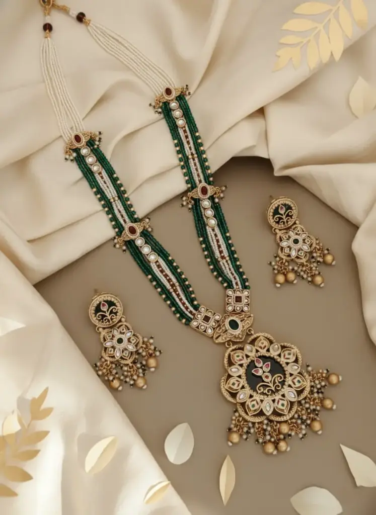 Zyora Brass Heritage Flower Pendant Long Set