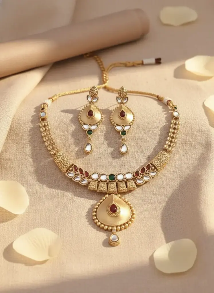 Zyora Designer Hasli Dangler Necklace Set (Green)