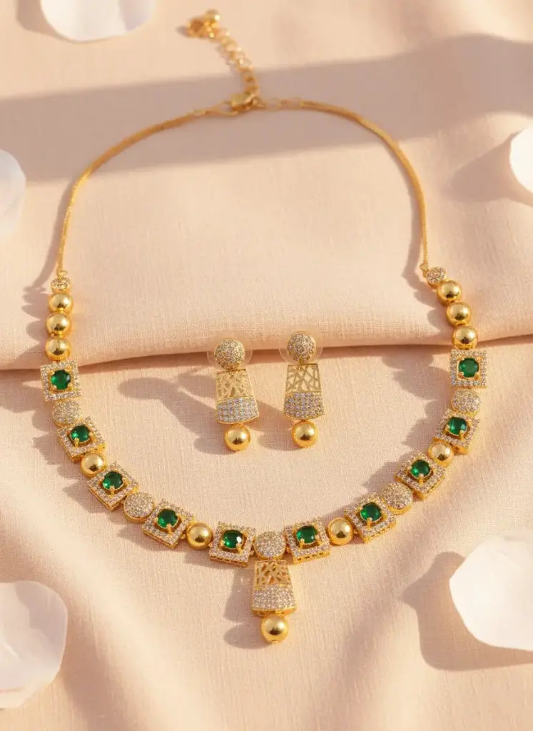 Zyora Square Cluster CZ AD Necklace Set