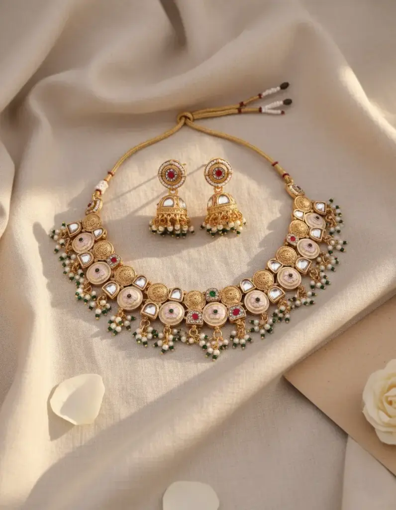 Zyora Premium Kundan Pearl Tassel Necklace Set