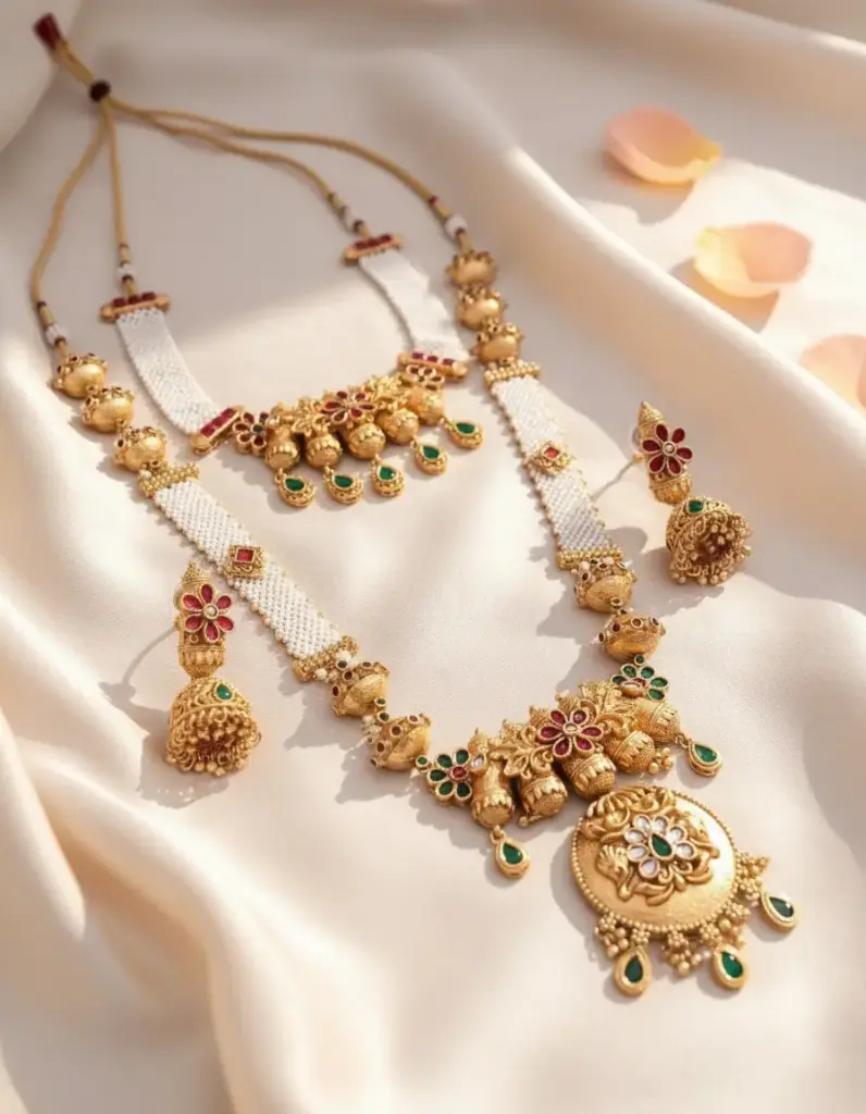 Zyora Brass Antique Floral Kundan Chatai Combo