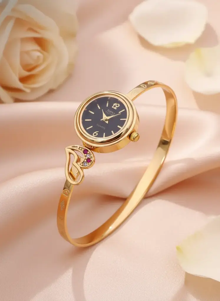 Zyora Dark Dial Heart Charm Cuff Watch