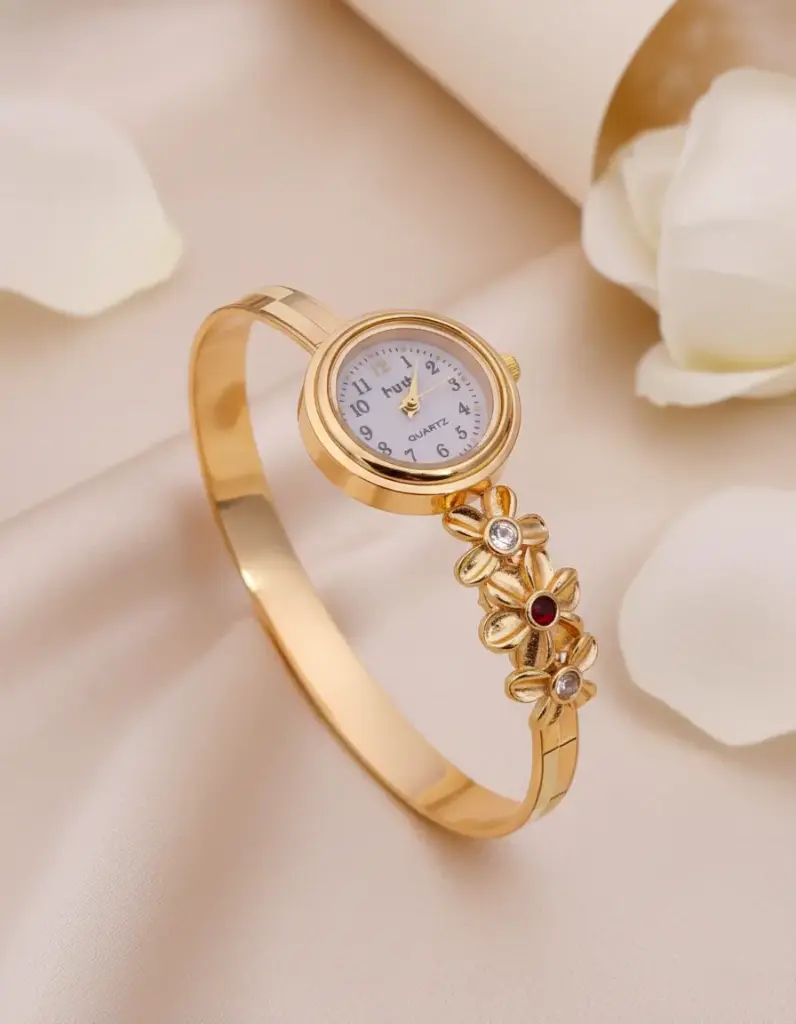 Zyora Studded Flower Cuff Watch