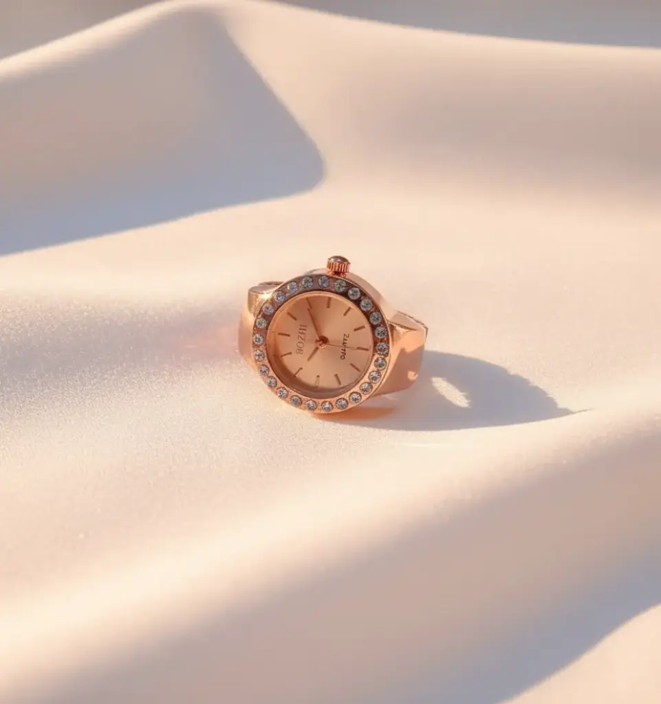 Zyora Gold Tone Crystal Halo Finger Watch Ring