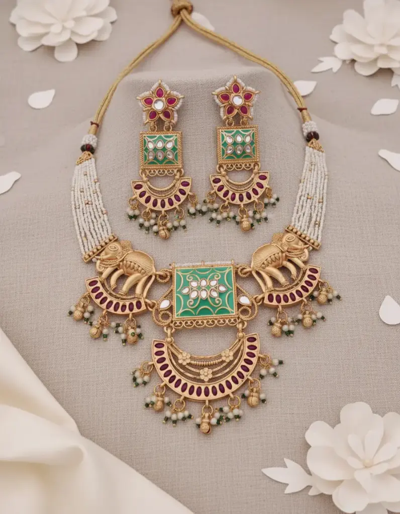 Zyora Meenakari Elephant Choker Set