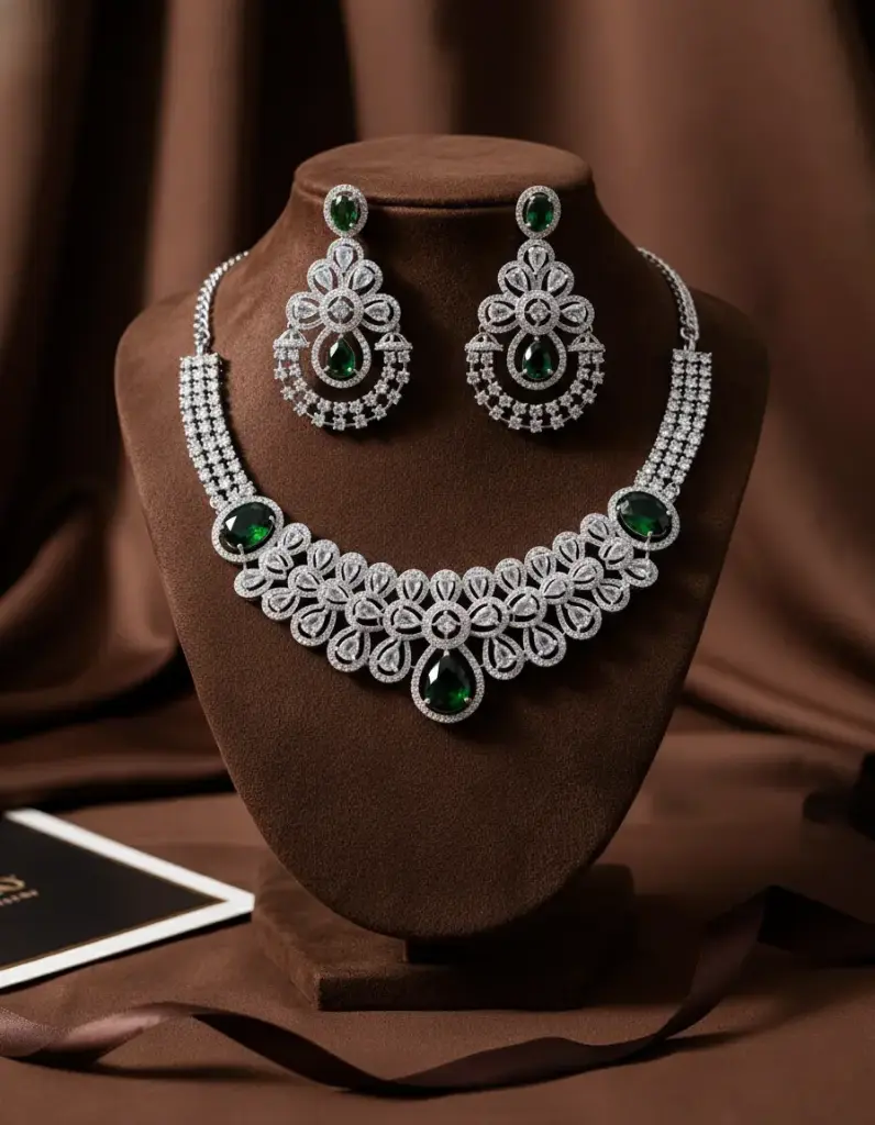 Zyora Marquise Link Designer Necklace Set (Green)