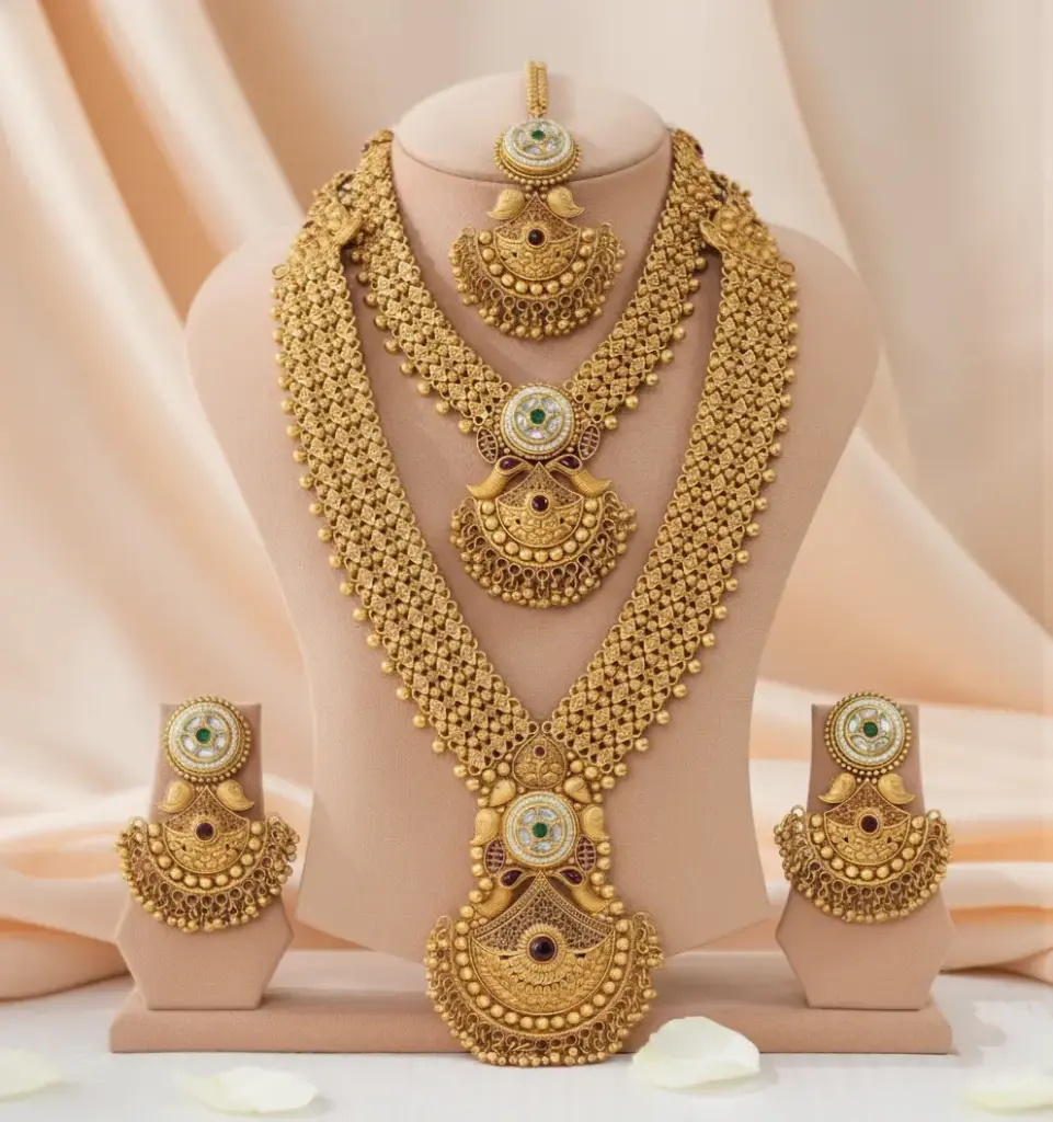 Zyora Brass High Gold Rajwadi Complete Bridal Set