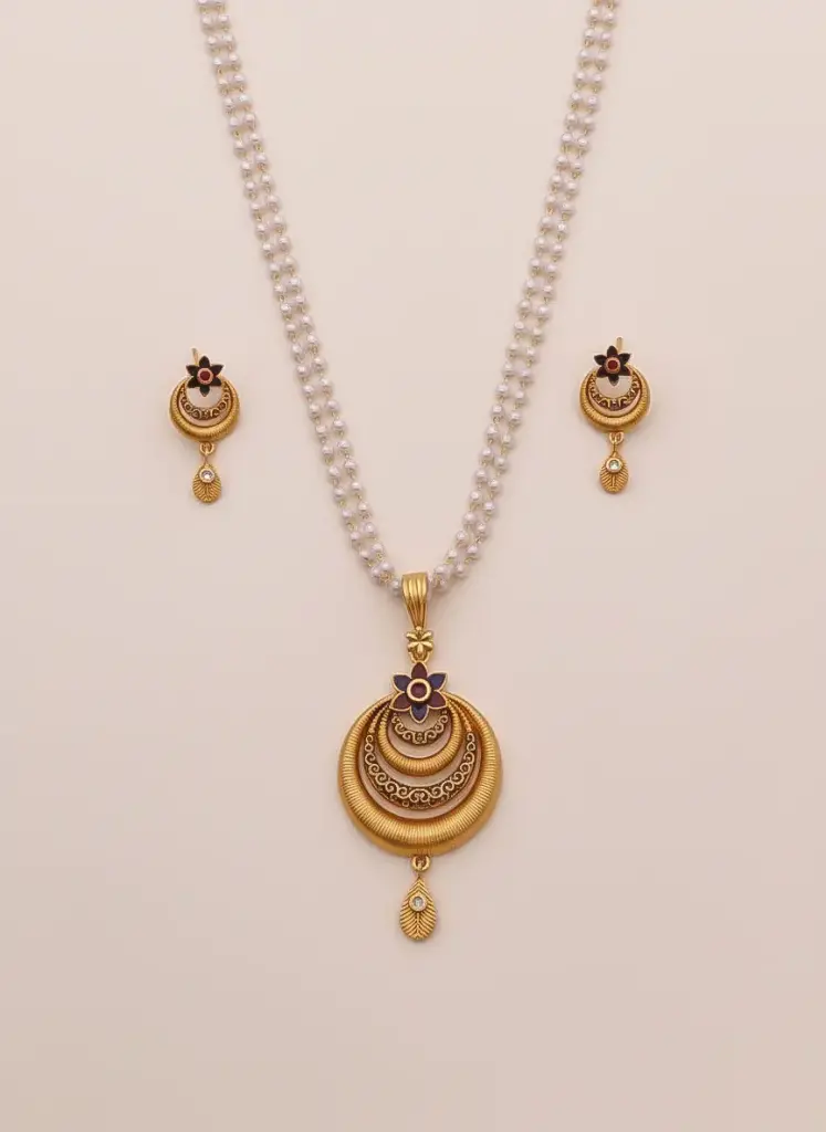 Elegant Half Moon Pearl Pendant Set