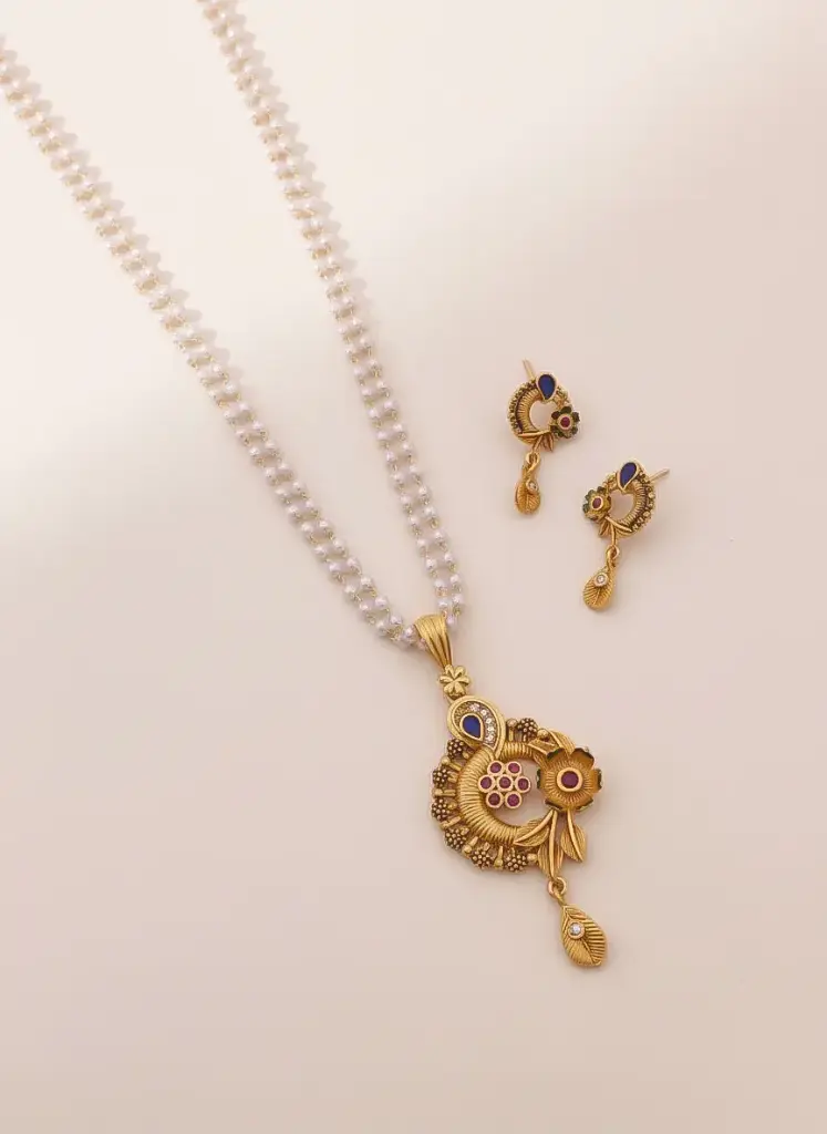 Dual Flower Pearl Pendant Set