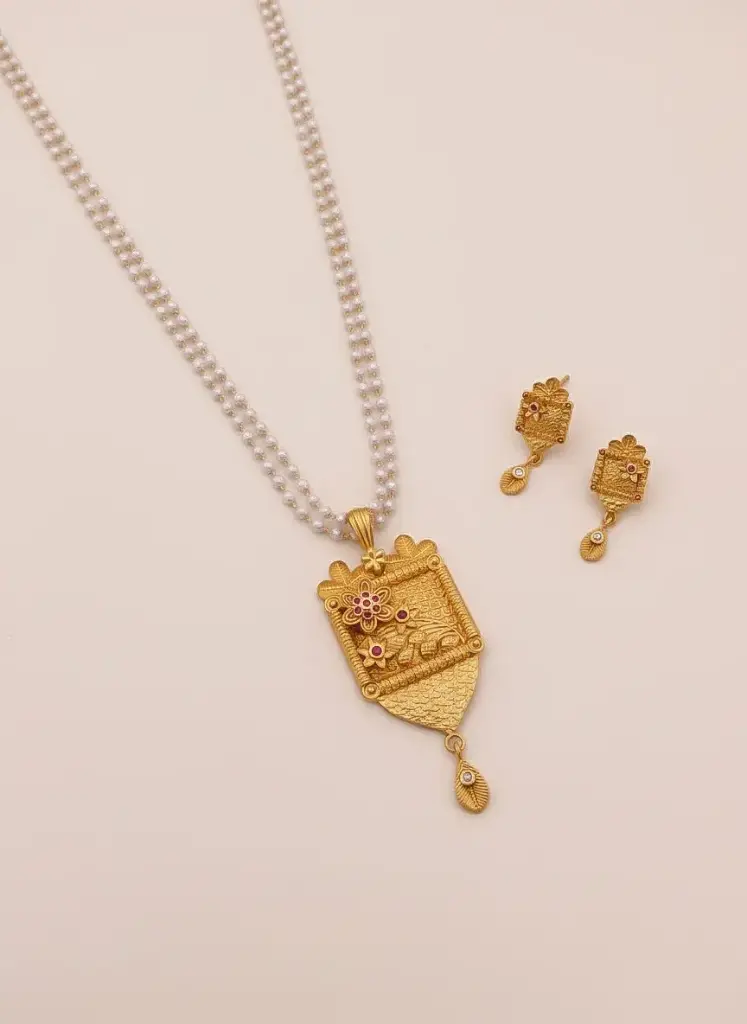 Traditional Gold-Toned Pearl Mala Set